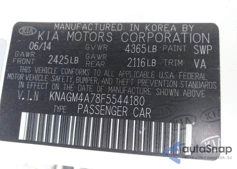 2015 Kia Optima Lx из США, поврежденный, VIN KNAGM4A78F5544180